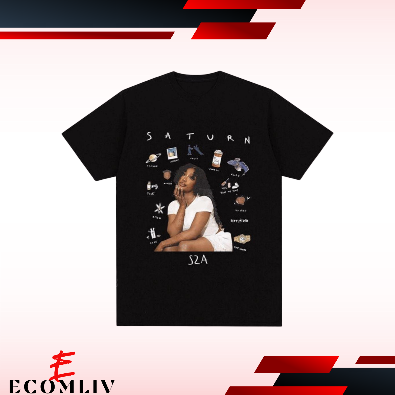 Sza Saturn Music T-Shirt, Oversized Harajuku Hip Hop Graphic Tee, Unisex T-Shirt